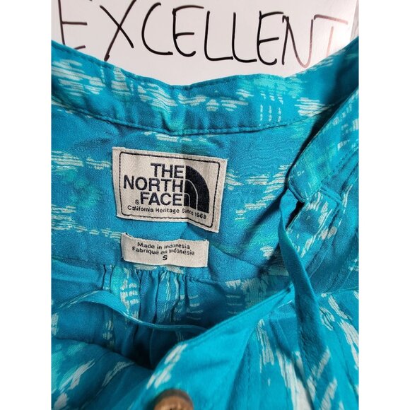 The North Face Womens Sleeveless Blue Printed Button-Front Popover Top Small - Picture 3 of 7
